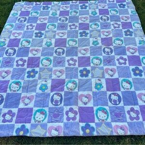 Y2K Sanrio Hello Kitty Checkerboard Patchwork Stripe Reversible Comforter READ